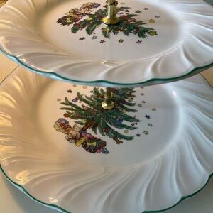Vintage Christmas Tree Two-Tier Serving Stand